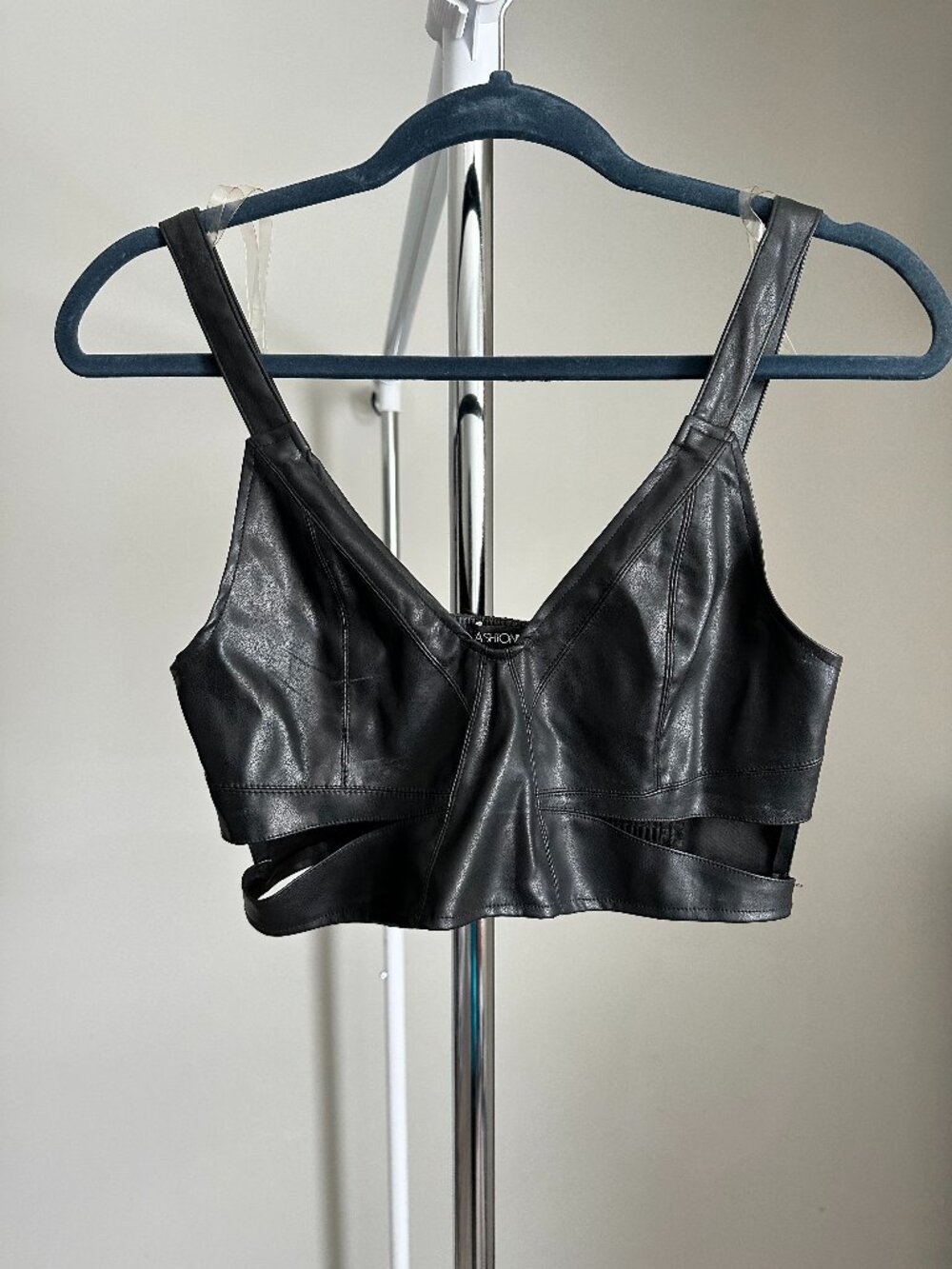Black Faux Leather Halter Top